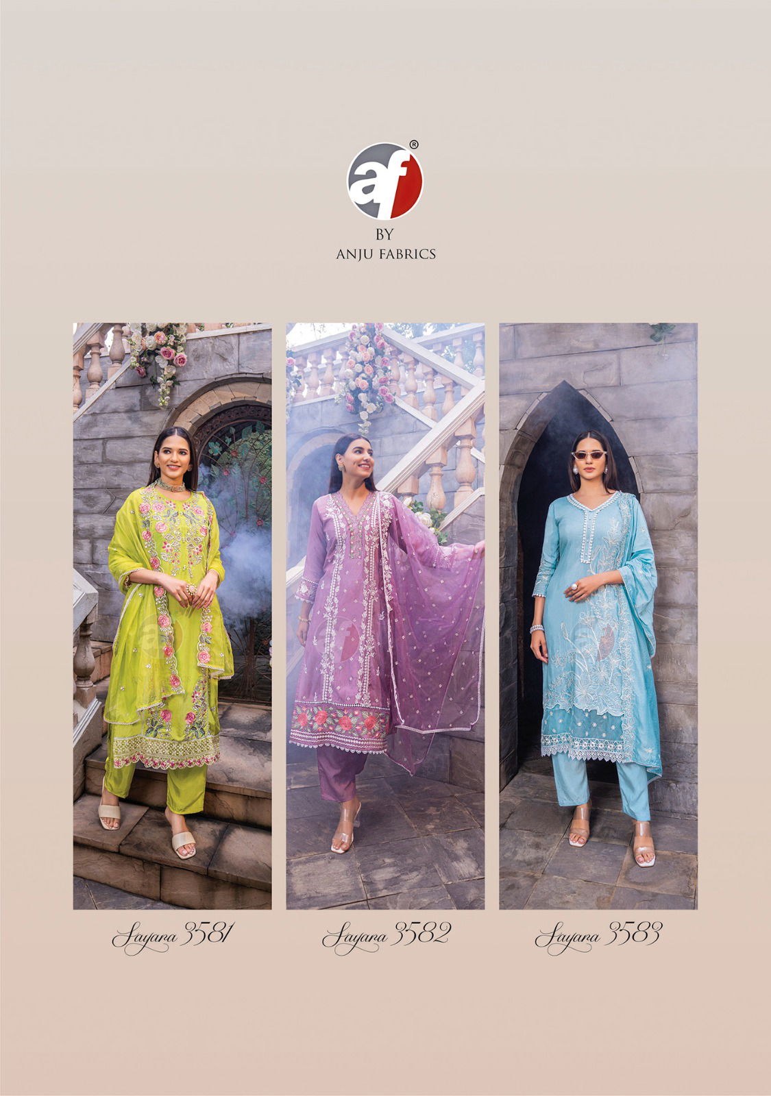 Sayara By Af Designer Muslin Embroidery Kurti With Bottom Dupatta Wholesale Price In Surat
